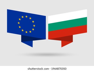 EU and Bulgaria flags. European Union and Bulgarian national symbols. Vector illustration.