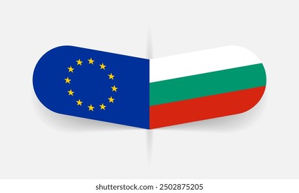 EU and Bulgaria flags. European Union and Bulgarian flag, national symbol design. Vector illustration.