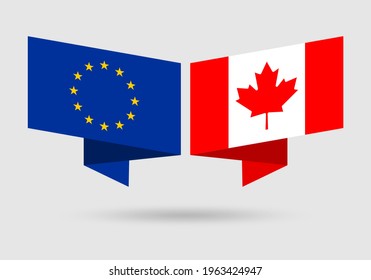 EU and Canada flags. European Union and Canadian national symbols. Vector illustration.