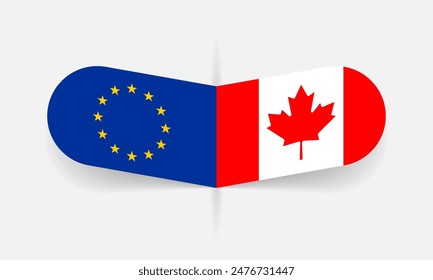 EU and Canada flags. European Union and Canadian national symbols. Vector illustration.