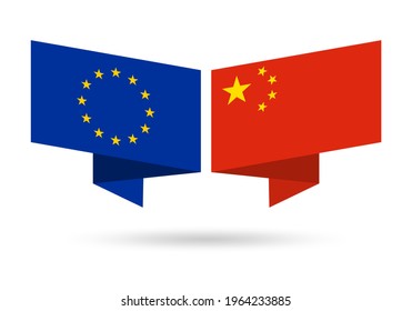 EU and China flags. European Union and Chinese national symbols. Vector illustration.