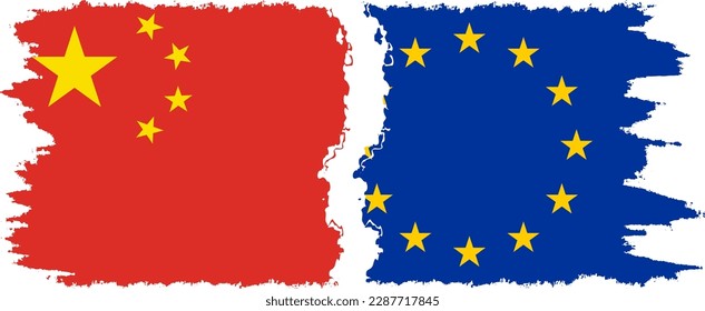 EU and China grunge flags connection, vector