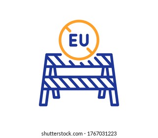 EU-Kurzgrenzensymbol. Coronavirus Covid-19 Pandemie Zeichen. Symbol für Reisebeschränkungen. Farbenvolles Konzept der dünnen Linie. Linearstil eU schließt das Symbol Rahmen. Bearbeitbarer Strich. Vektorgrafik
