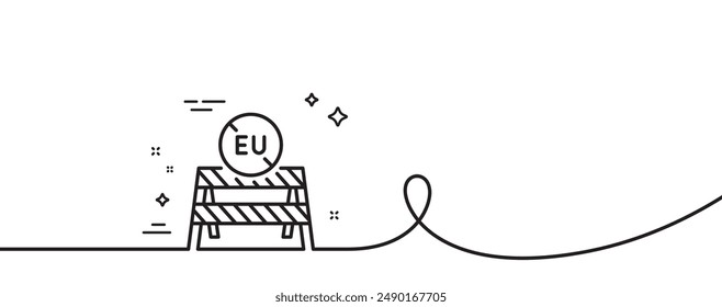 EU close borders line icon. Continuous one line with curl. Coronavirus Covid-19 pandemic sign. Travel restrictions symbol. EU close borders single outline ribbon. Loop curve pattern. Vector