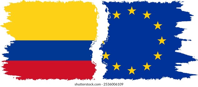 EU and Colombia grunge flags connection, vector