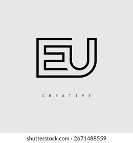 Logotipo da carta criativa da UE - Monograma de linha mínima em contorno preto para design de identidade de marca moderno.