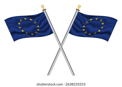 EU crossed flags on isolated background, vector illustration. Two crossed flags of European Union