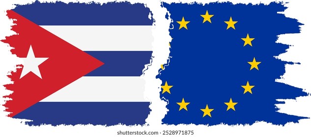 EU and  Cuba grunge flags connection, vector