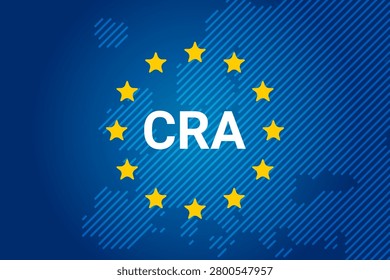 EU Cyber Resilience Act - CRA, representing European cybersecurity regulations and legal compliance over a map of Europe. vector illustration