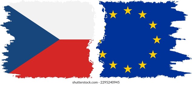 EU and Czech Republic grunge flags connection, vector