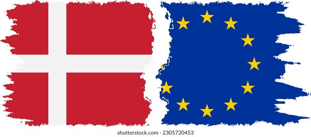 EU and Denmark grunge flags connection, vector