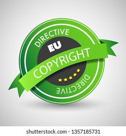 Concepto de la Ley de Derechos de Autor Digital de la UE, sello de cumplimiento de la directiva o distintivo para su sitio web