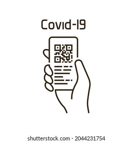 Das Farbsymbol für das digitale COVID-Zertifikat der EU. QR-Code-Scannen in Smartphone. Melden Sie sich für die Webseite, App. UI UX GUI Design Element. Bearbeitbarer Hub