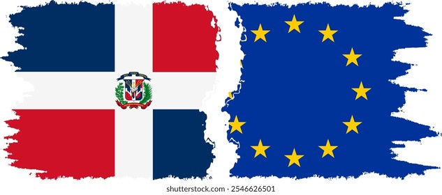 EU and Dominican Republic grunge flags connection, vector