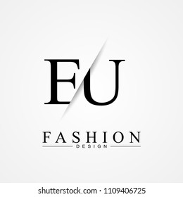 EU E U cutting and linked letter logo icon with paper cut in the middle. Creative monogram logo design. Fashion icon design template.