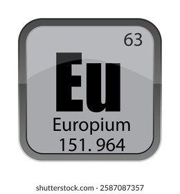 Eu element icon. 63 atomic number. 151.964 weight text. Vector chemistry symbol.