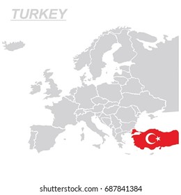 MAPA DE LA UE Y EUROPA CON VECTOR DE BANDERA DE TURQUÍA ROJA
