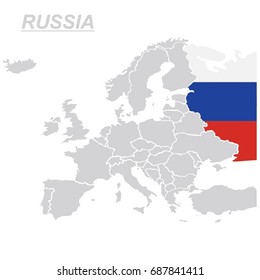 EU AND EUROPE MAP WITH RUSSIA FLAG VECTOR