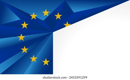 Bandera de la UE Europa arte digital, minimalismo, bajo poli, fondo 3D, Anuncio, Fondo de pantalla para texto. Europa Plantilla patriótica estrellas de oro y campo azul