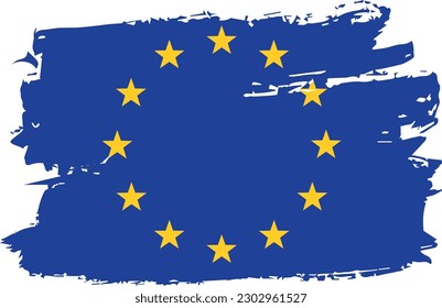 EU Europe Union flag grunge watercolor brush stroke line vector