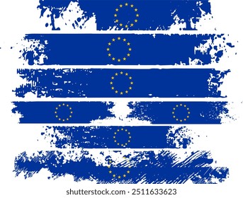 EU Europa Union Fahne Grunge Streifen für Dekoration und Inhaltsverzeichnis Set, Linie Pinsel Splash Textur Emblem mit Tropfen	