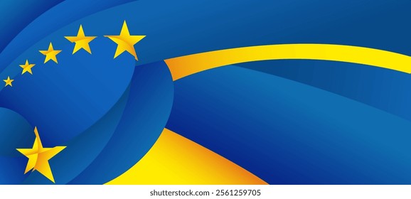 EU Europe Union flag web banner, background. Blue and Stars Patriotic Social media print for presentation, information, greeting card, poster, holiday cover, label, flyer, layout