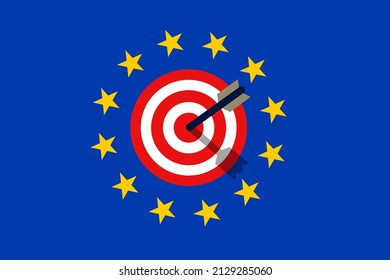 EU and European union being under attack, assault and aggressive aggression. Flag with target. Vector illustration