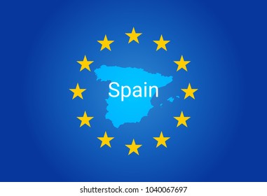 EU - European Union flag and Map of Spain. vector illustration