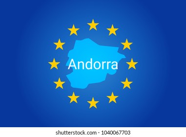 EU - European Union flag and Map of Andorra. vector illustration