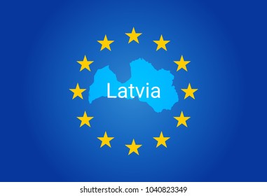 EU - European Union flag and Map of Latvia. vector illustration