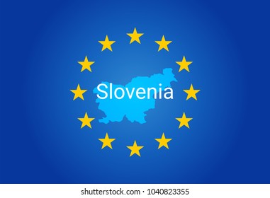 EU - European Union flag and Map of Slovenia. vector illustration