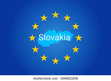 EU - European Union flag and Map of Slovakia. vector illustration