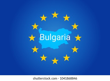 EU - European Union flag and Map of Bulgaria. vector illustration