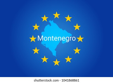 EU - European Union flag and Map of Montenegro. vector illustration