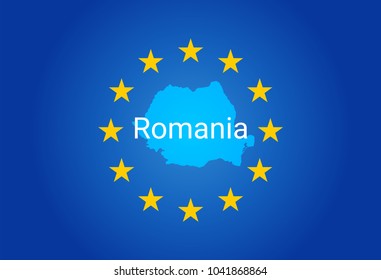 EU - European Union flag and Map of Romania. vector illustration