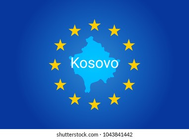 EU - European Union flag and Map of Kosovo. vector illustration