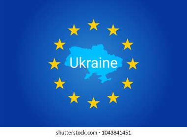 EU - European Union flag and Map of Ukraine. vector illustration
