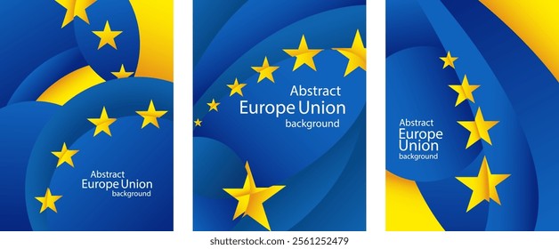 EU European Union flag stars poster, flyer, background, banner web set, wallpaper,  template, layout for text. Europe patriotic template golden stars and blue field. 