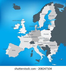 EU Or European Union Map With Named Countries.