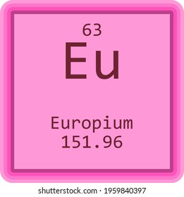 Eu Europium Lanthanide Chemical Element Periodic Table. Square vector illustration, colorful clean style Icon with molar mass and atomic number for Lab, science or chemistry education.