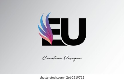 Logotipo de gradiente de pena da UE - Monograma de asa elegante para marca moderna e design de identidade visual