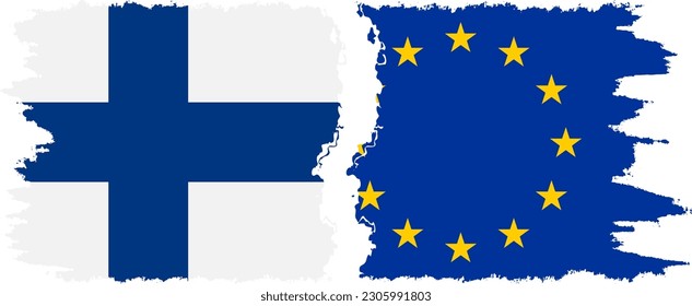 EU and Finland grunge flags connection, vector