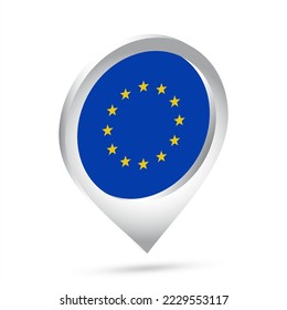 Icono de 3 d pin de la bandera de la UE. Ilustración vectorial.