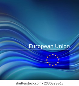 Fondo de la bandera de la UE. Resumen de la bandera de la Unión Europea en el cielo azul. Diseño nacional de tarjetas de vacaciones. Diseño de folletos comerciales. Cartel estatal, afiche de la ue, portada patriótica, volante. Ilustración del vector