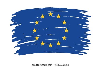 EU flag in brush stroke background.