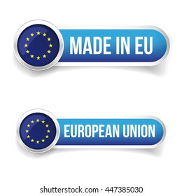 EU flag button and Made in EU button