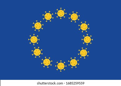 EU-Flagge mit dem Covid-19-Virus 