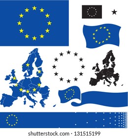 EU flag. European Union countries map. Standard colors.