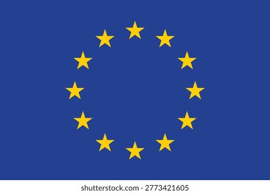 Eu flag featuring a blue circle with twelve yellow stars arranged in a ring on a white background.