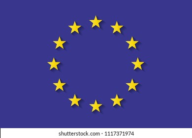 EU Flag. Flat Vector Graphic. Stars  With Dark Blue Shadow.